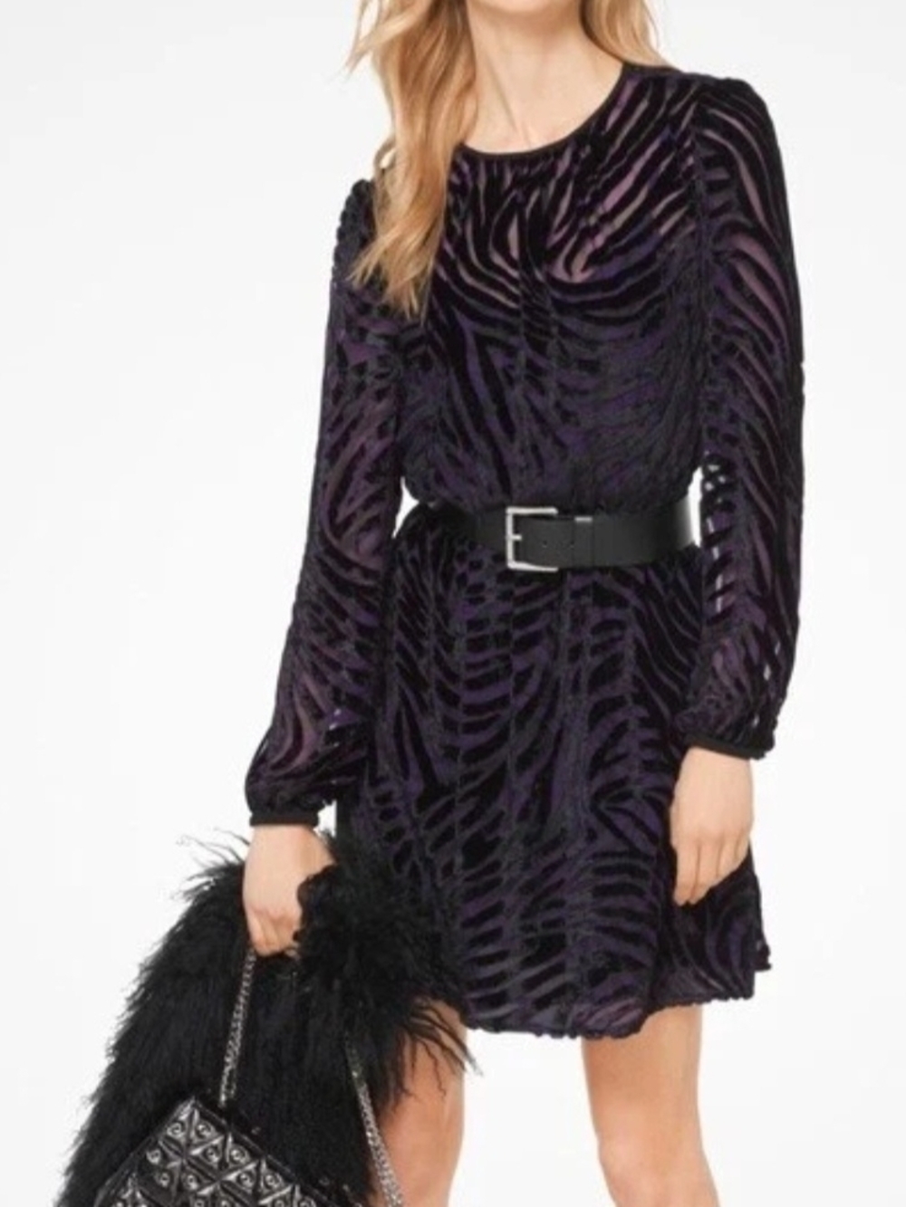 Michael Kors Purple Zebra-Print Mini Dress, Goth, Punk, Dark Style.
